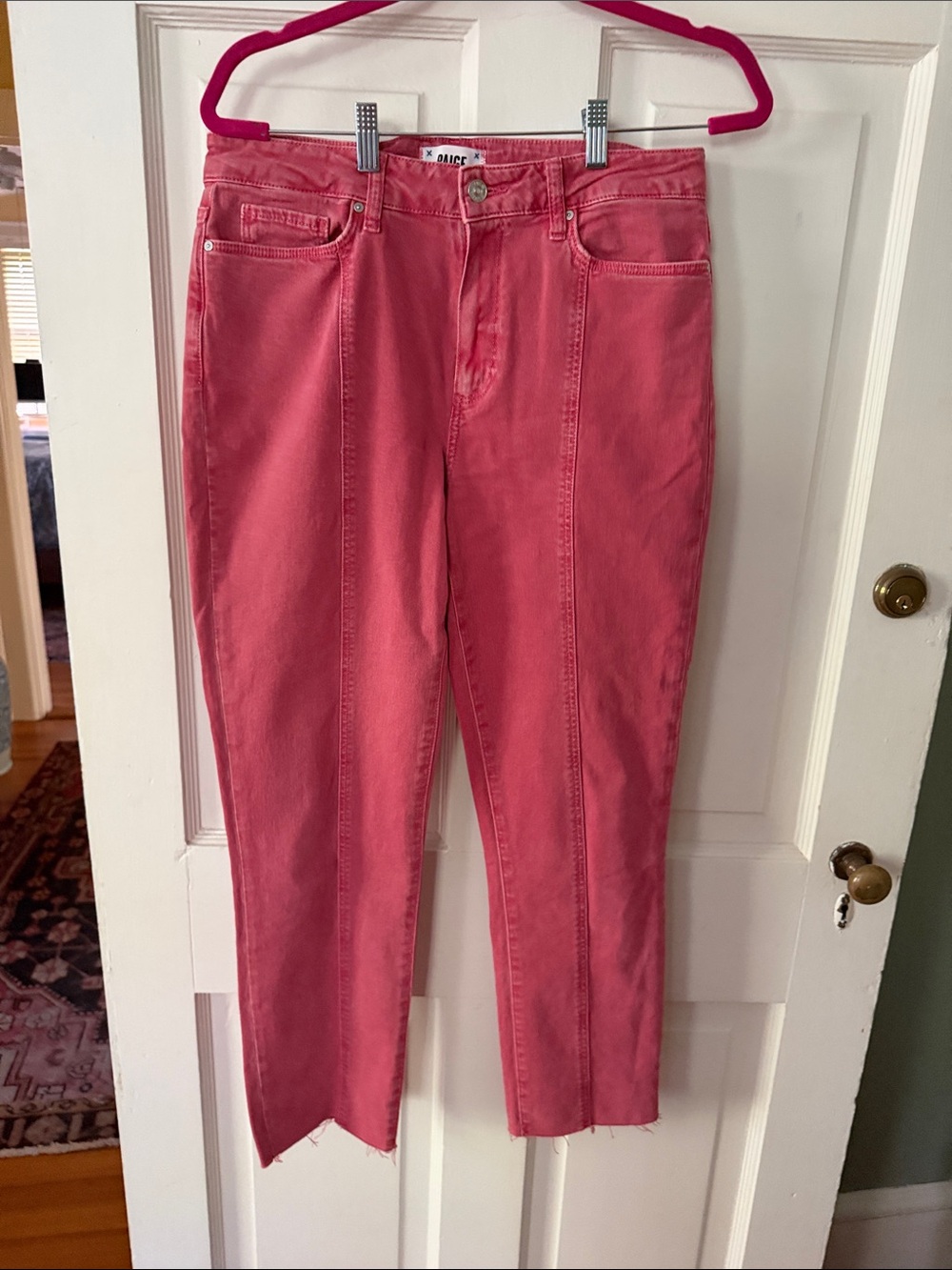 PAIGE Cindy Coral Pink Cropped Ankle Jeans - Picture 2 of 10